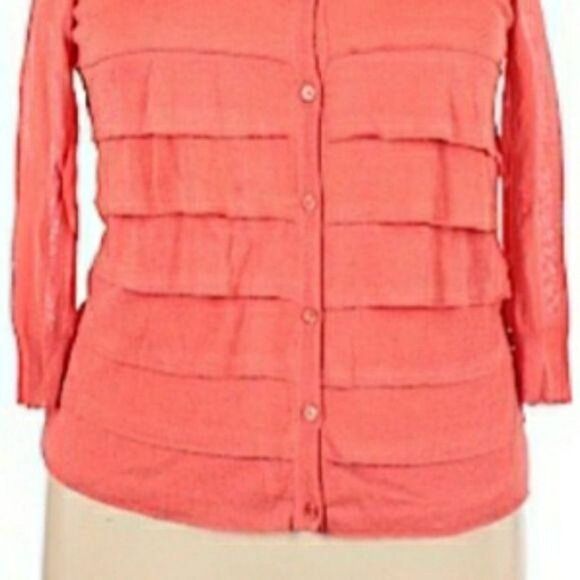Talbots Cardigan Petite Plus Size 1XP Ruffle Knit Tiered Light Button Up Coral - Picture 5 of 10
